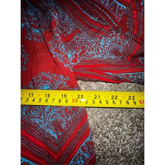 Free People Vibrant Red and Blue Patterned Long Sleeve Top - Picture 5 of 5